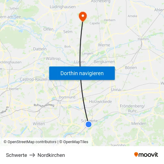 Schwerte to Nordkirchen map