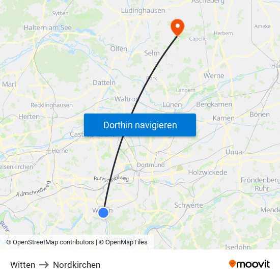 Witten to Nordkirchen map