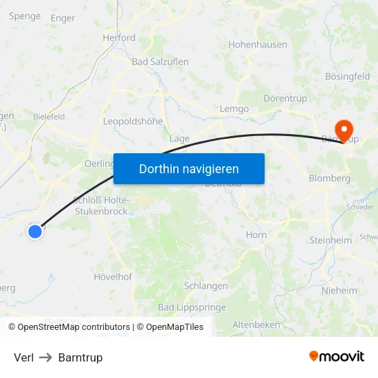 Verl to Barntrup map
