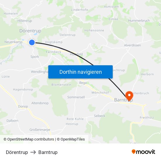 Dörentrup to Barntrup map