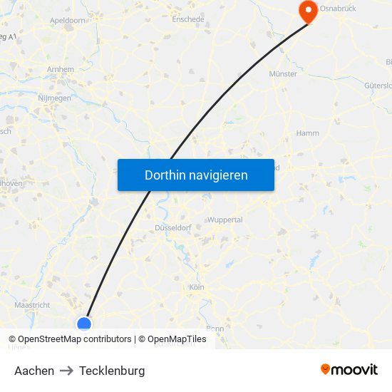 Aachen to Tecklenburg map