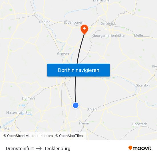 Drensteinfurt to Tecklenburg map