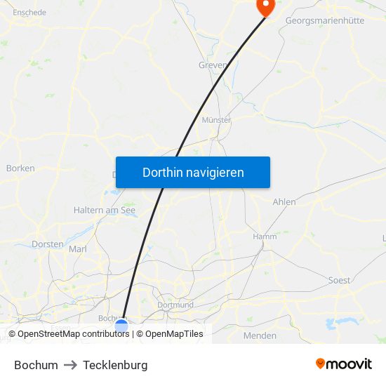 Bochum to Tecklenburg map