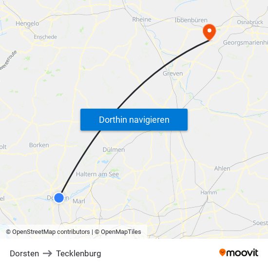 Dorsten to Tecklenburg map