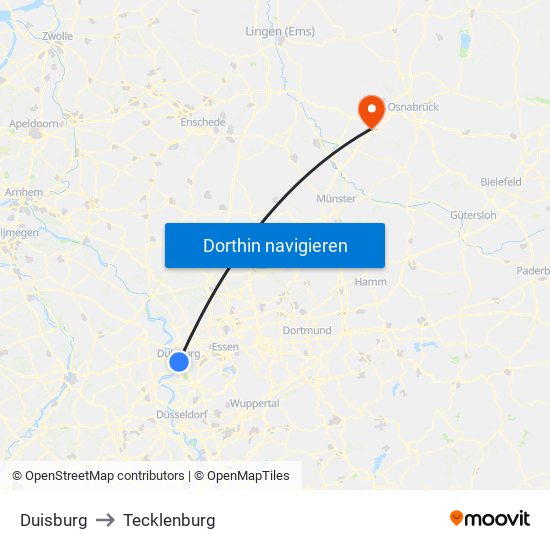 Duisburg to Tecklenburg map