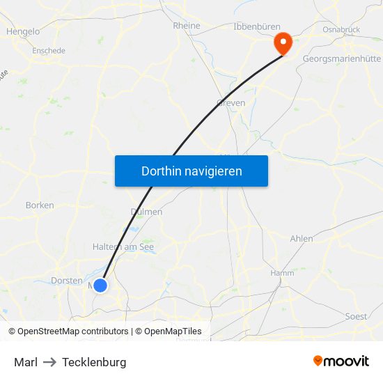 Marl to Tecklenburg map