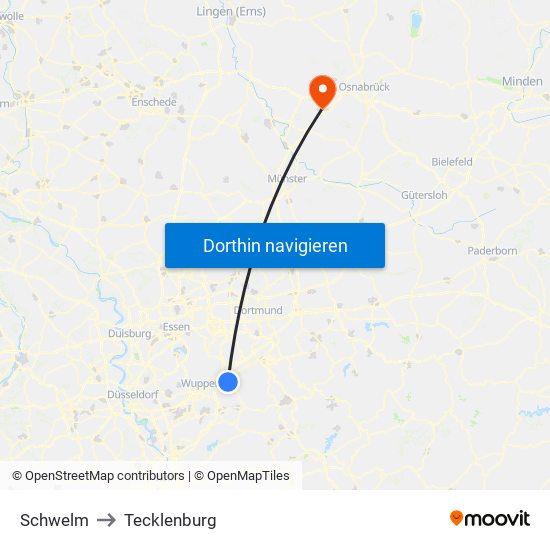 Schwelm to Tecklenburg map