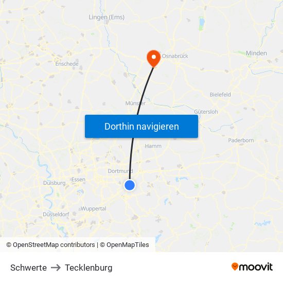 Schwerte to Tecklenburg map