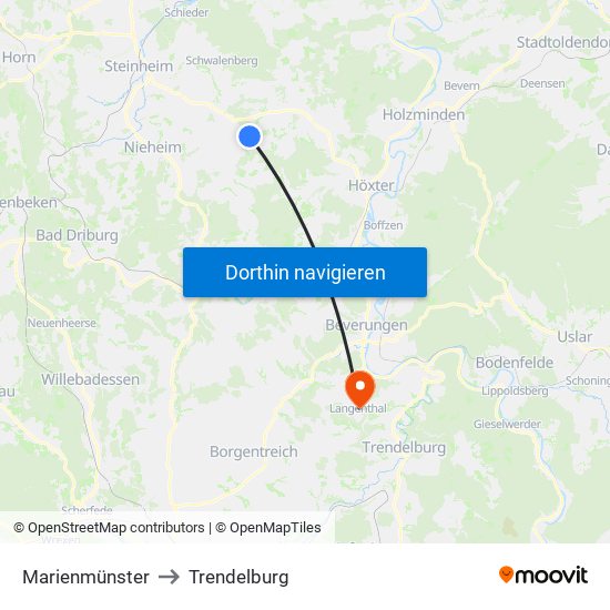 Marienmünster to Trendelburg map