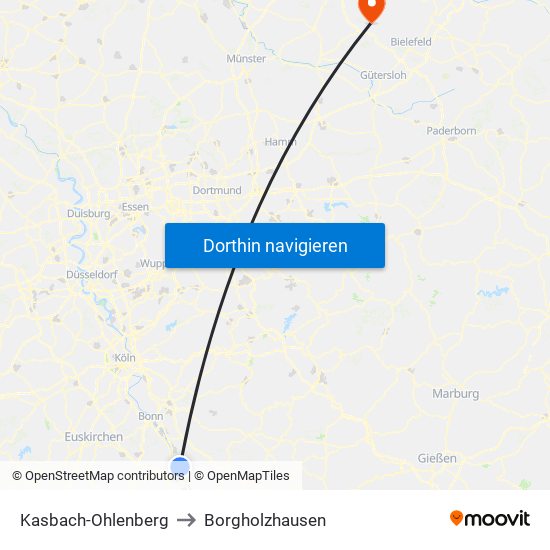 Kasbach-Ohlenberg to Borgholzhausen map