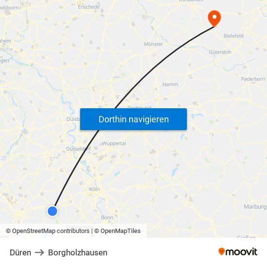 Düren to Borgholzhausen map