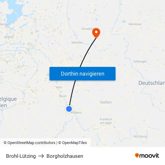Brohl-Lützing to Borgholzhausen map