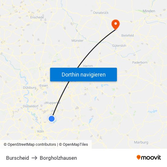 Burscheid to Borgholzhausen map