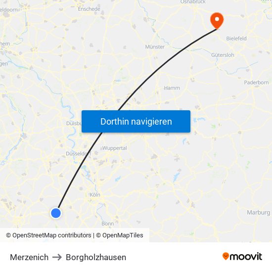 Merzenich to Borgholzhausen map