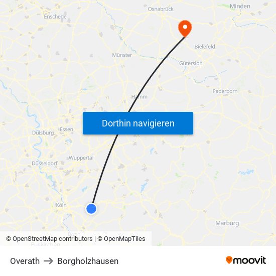 Overath to Borgholzhausen map