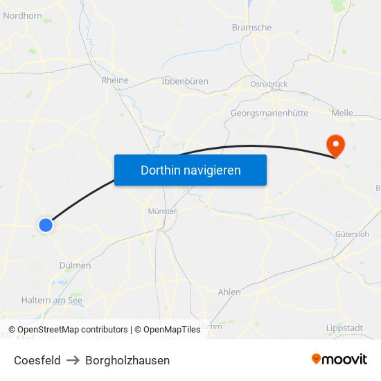 Coesfeld to Borgholzhausen map