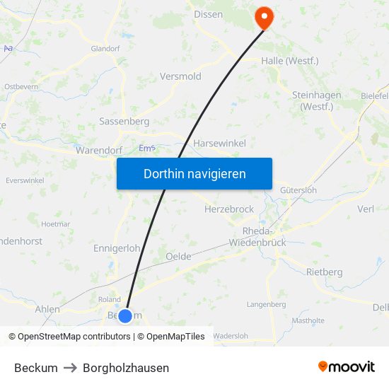 Beckum to Borgholzhausen map