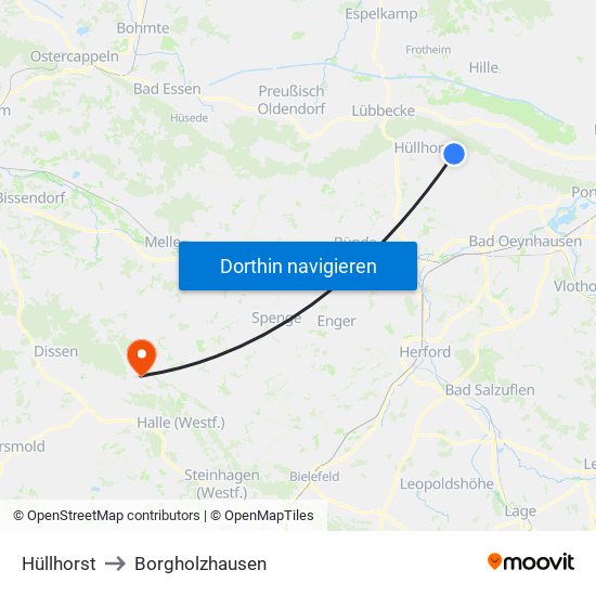 Hüllhorst to Borgholzhausen map