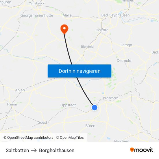 Salzkotten to Borgholzhausen map