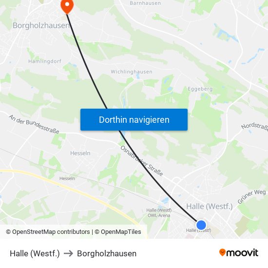 Halle (Westf.) to Borgholzhausen map