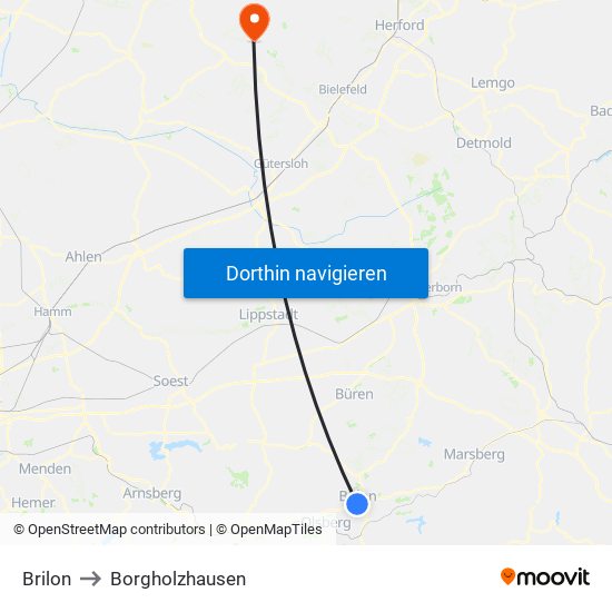 Brilon to Borgholzhausen map