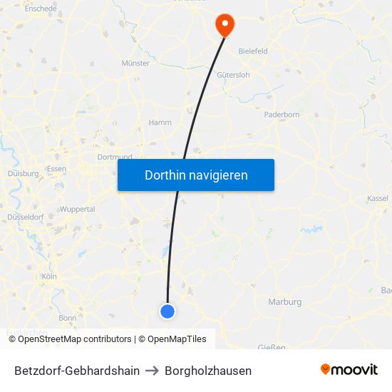 Betzdorf-Gebhardshain to Borgholzhausen map