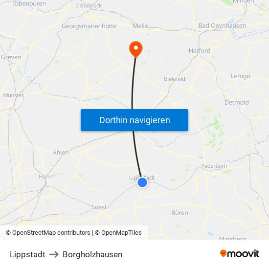 Lippstadt to Borgholzhausen map