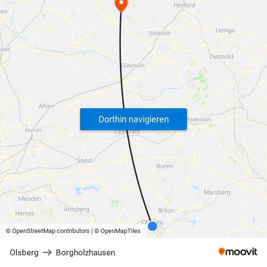 Olsberg to Borgholzhausen map