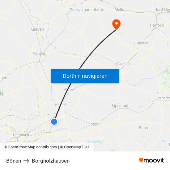 Bönen to Borgholzhausen map