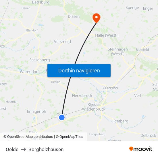 Oelde to Borgholzhausen map