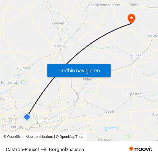 Castrop-Rauxel to Borgholzhausen map