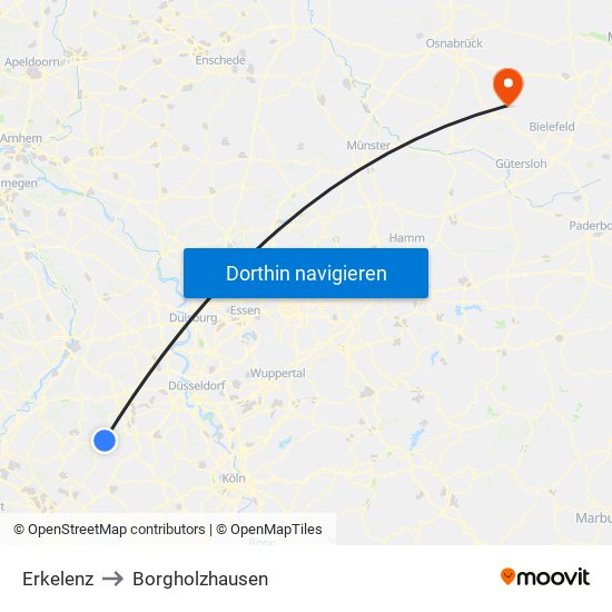 Erkelenz to Borgholzhausen map