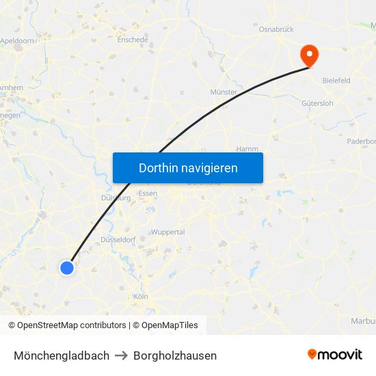 Mönchengladbach to Borgholzhausen map