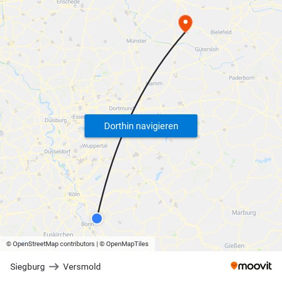 Siegburg to Versmold map