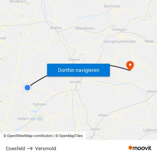 Coesfeld to Versmold map