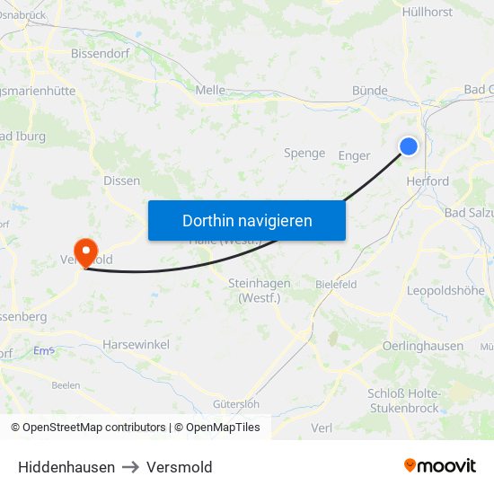 Hiddenhausen to Versmold map