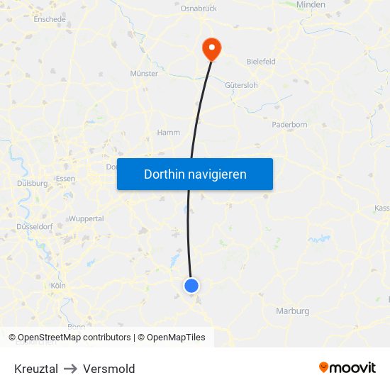 Kreuztal to Versmold map