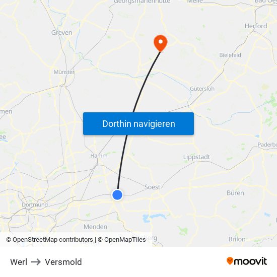Werl to Versmold map