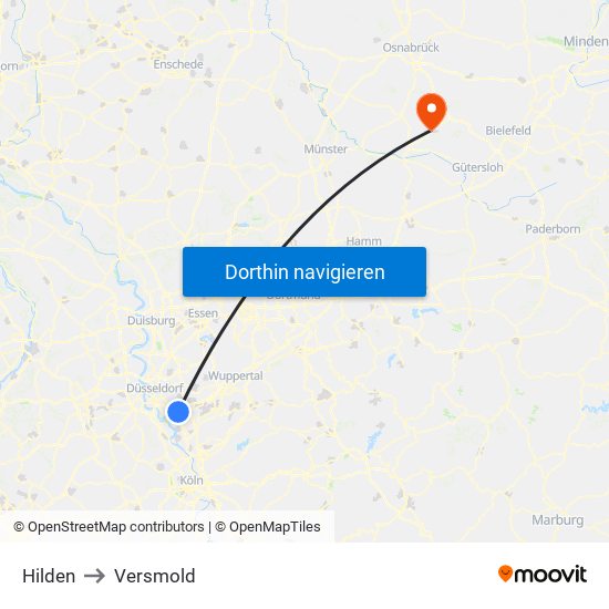 Hilden to Versmold map