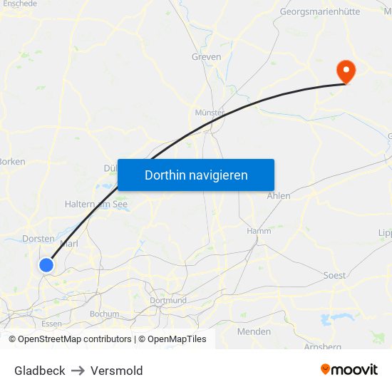 Gladbeck to Versmold map