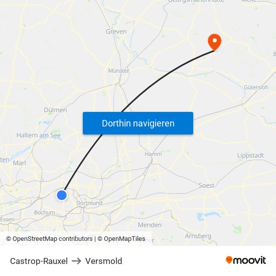 Castrop-Rauxel to Versmold map