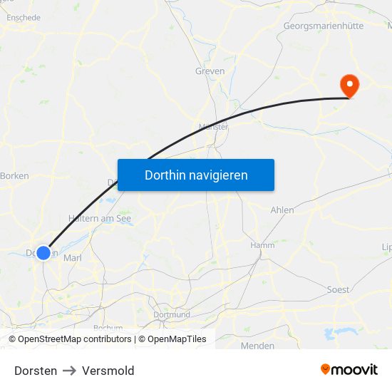 Dorsten to Versmold map