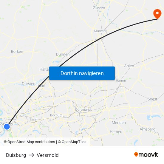 Duisburg to Versmold map