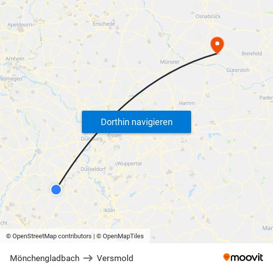 Mönchengladbach to Versmold map