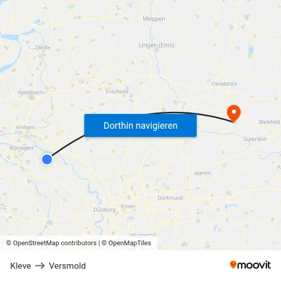 Kleve to Versmold map