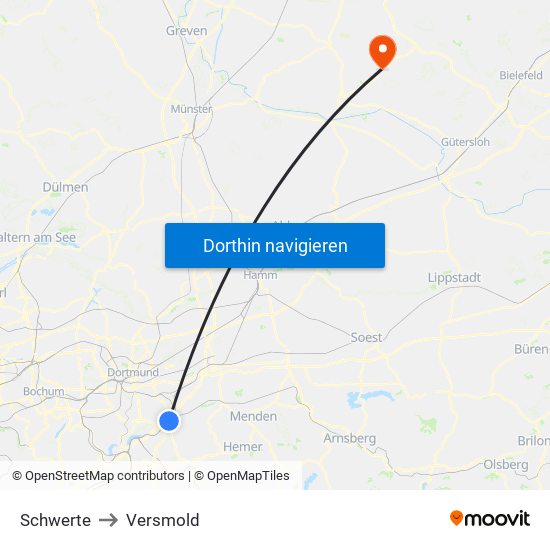 Schwerte to Versmold map