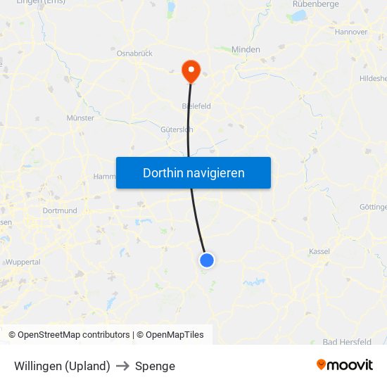 Willingen (Upland) to Spenge map