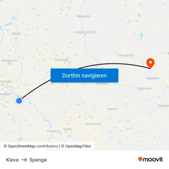 Kleve to Spenge map