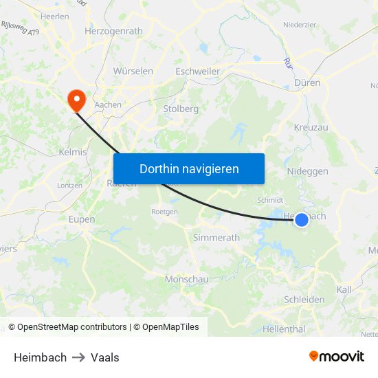 Heimbach to Vaals map