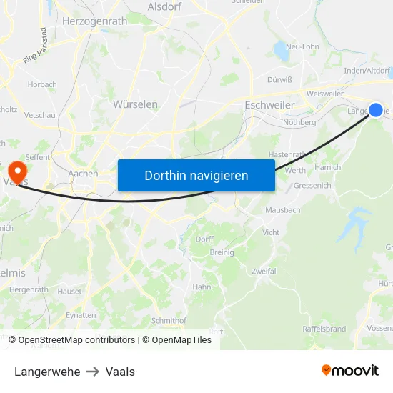 Langerwehe to Vaals map